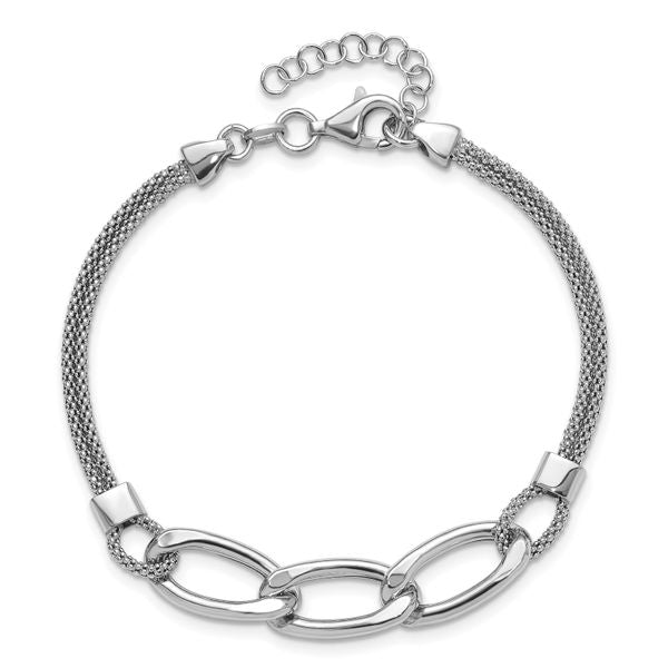 Leslie's Sterling Silver Rh-plat Polished Multi-Strand w/1in ext. Bracelet - Image 4