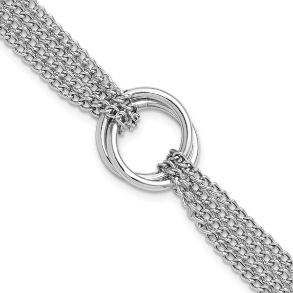 Leslie's Sterling Silver RH-plated Multi-Strand Circles w/ 1in ext. Bracele
