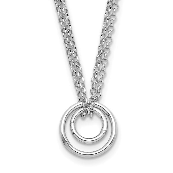 Leslie's Sterling Silver Rh-plat Polished 2-Strand Circle w/2in ext. Neckla