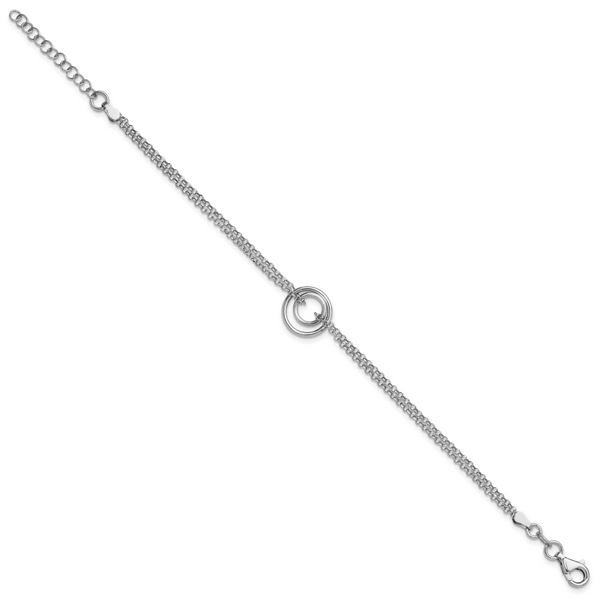 Leslie's Sterling Silver Rh-pl Polished 2-Strand Circle w/1.5in ext. Bracel - Image 2