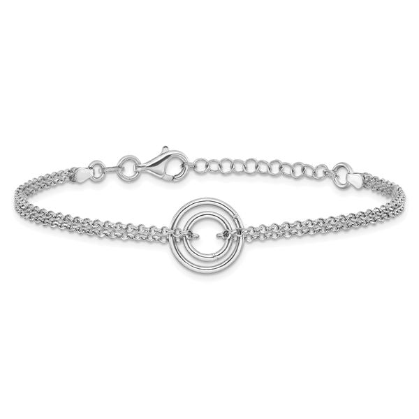 Leslie's Sterling Silver Rh-pl Polished 2-Strand Circle w/1.5in ext. Bracel - Image 3