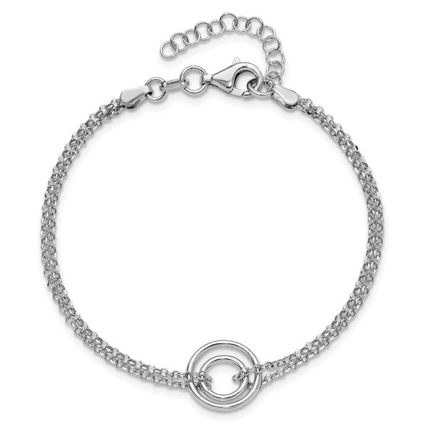 Leslie's Sterling Silver Rh-pl Polished 2-Strand Circle w/1.5in ext. Bracel - Image 4