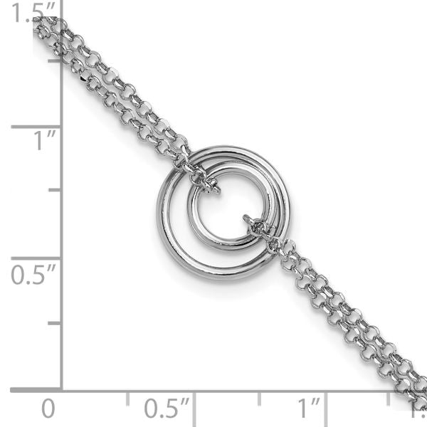 Leslie's Sterling Silver Rh-pl Polished 2-Strand Circle w/1.5in ext. Bracel - Image 5