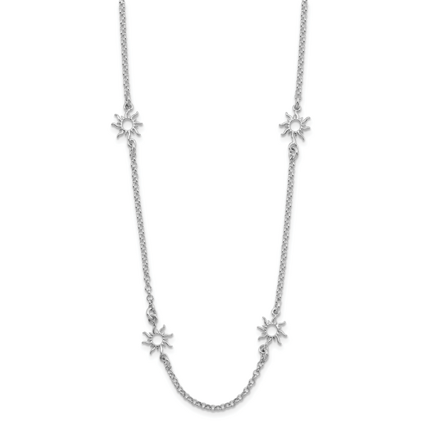 Leslie's Sterling Silver Rhodium-plated Polished Suns w/1in ext. Necklace - Image 2