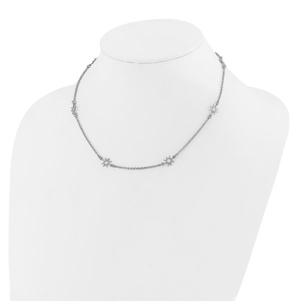 Leslie's Sterling Silver Rhodium-plated Polished Suns w/1in ext. Necklace - Image 3