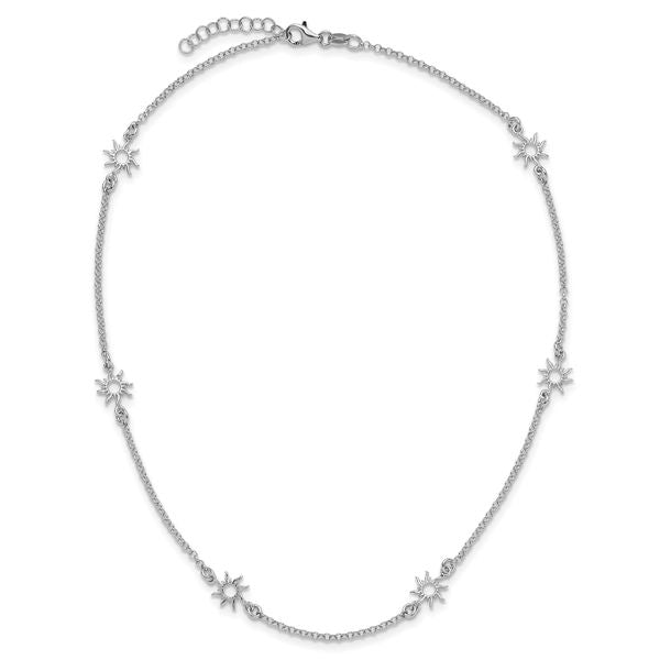 Leslie's Sterling Silver Rhodium-plated Polished Suns w/1in ext. Necklace - Image 4