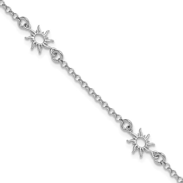Leslie's Sterling Silver Rh-plated Polished Suns w/1in ext. Bracelet