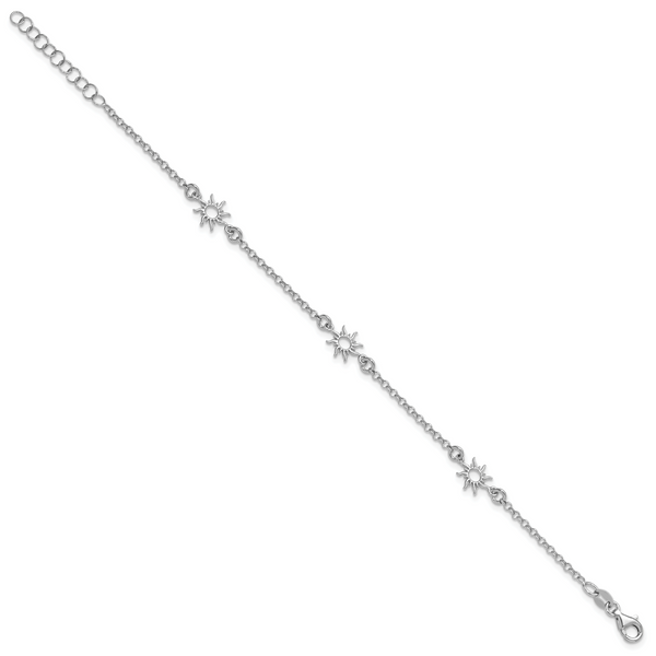 Leslie's Sterling Silver Rh-plated Polished Suns w/1in ext. Bracelet - Image 2
