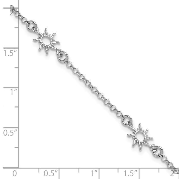 Leslie's Sterling Silver Rh-plated Polished Suns w/1in ext. Bracelet - Image 5