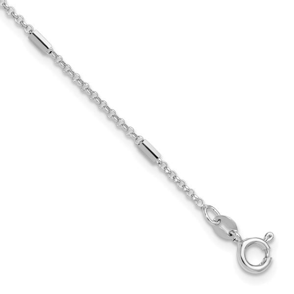 Leslie's Sterling Silver Rh-plate Polished Bars/Chain 9in Plus 1in ext. Ank
