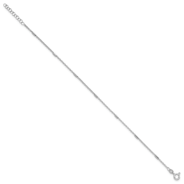 Leslie's Sterling Silver Rh-plate Polished Bars/Chain 9in Plus 1in ext. Ank - Image 2