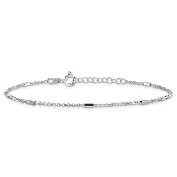 Leslie's Sterling Silver Rh-plate Polished Bars/Chain 9in Plus 1in ext. Ank - Image 3