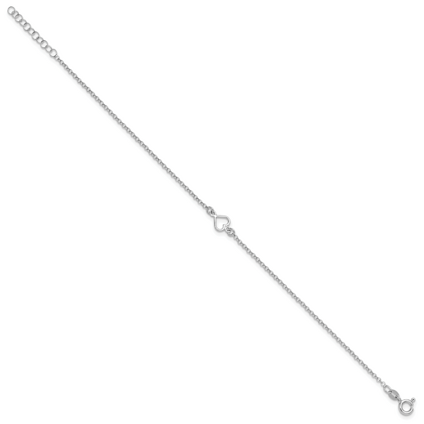 Leslie's Sterling Silver Rh-plated Polished Heart 9in PLUS 1in ext. Anklet - Image 2
