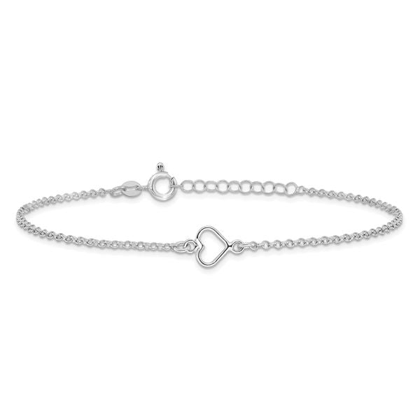 Leslie's Sterling Silver Rh-plated Polished Heart 9in PLUS 1in ext. Anklet - Image 3