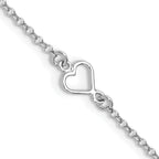 Leslie's Sterling Silver Rh-plated Polished Heart 9in PLUS 1in ext. Anklet