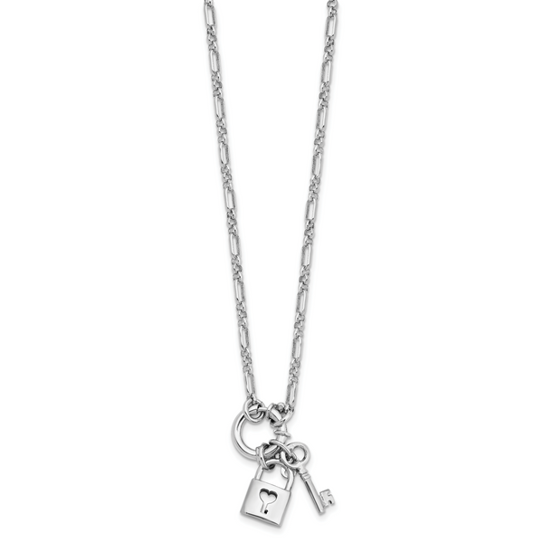 Leslie's Sterling Silver Rhodium-plated Polished Lock and Key Necklace - Image 2