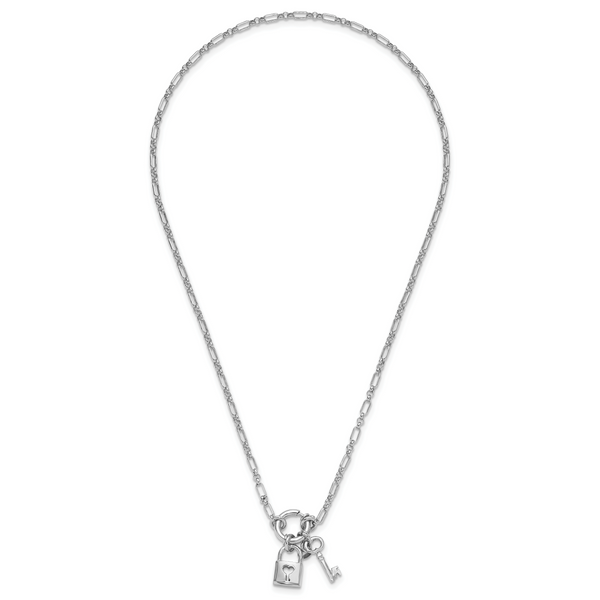 Leslie's Sterling Silver Rhodium-plated Polished Lock and Key Necklace - Image 4