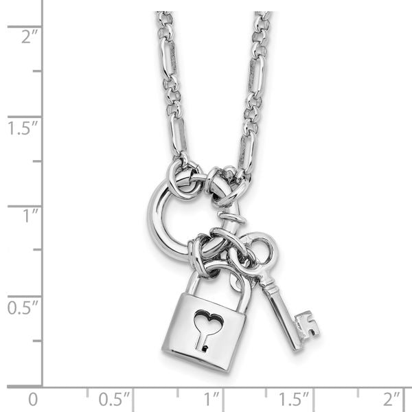 Leslie's Sterling Silver Rhodium-plated Polished Lock and Key Necklace - Image 5