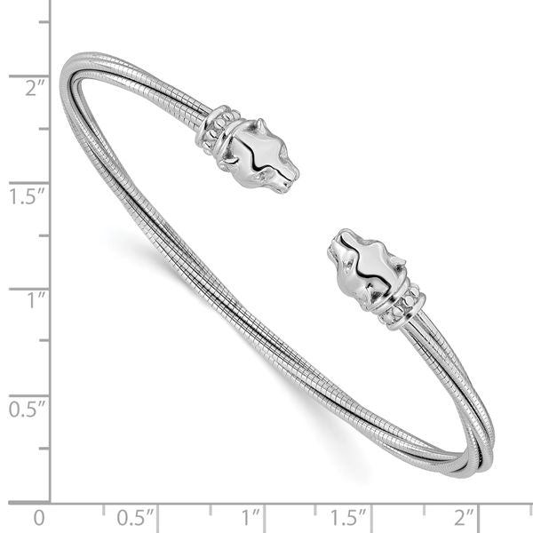 Leslies Sterling Silver Rhodium-plated Polished Leopard Head Cuff Bangle - Image 3