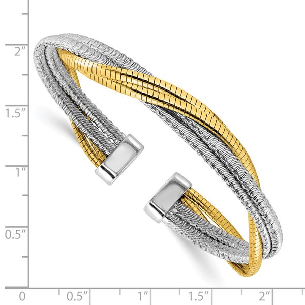 Leslie's Sterling Silver Rhod/Gold-plat Polished Wrapped Twist Cuff Bangle - Image 3