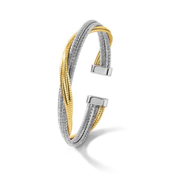 Leslie's Sterling Silver Rhod/Gold-plat Polished Wrapped Twist Cuff Bangle - Image 5