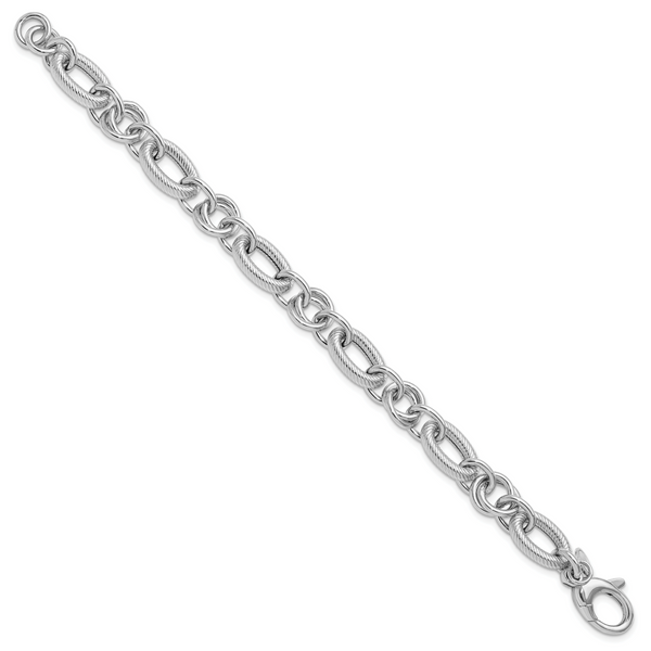 Leslie's SS RH-plated Polished/Textured Fancy Link w/.25in ext. Bracelet - Image 2