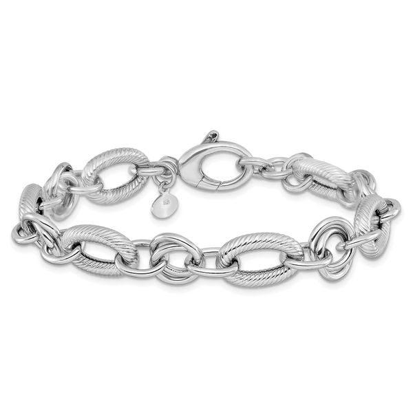 Leslie's SS RH-plated Polished/Textured Fancy Link w/.25in ext. Bracelet - Image 3