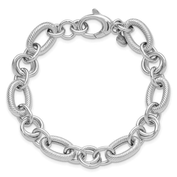 Leslie's SS RH-plated Polished/Textured Fancy Link w/.25in ext. Bracelet - Image 4