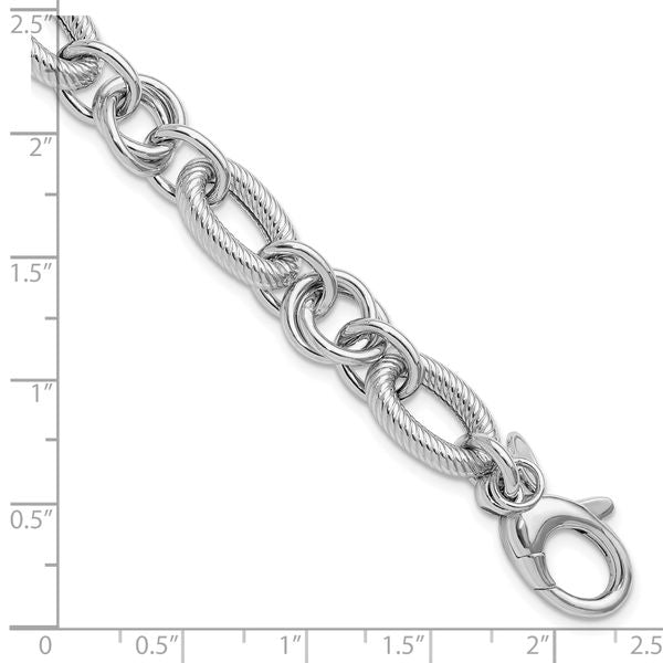 Leslie's SS RH-plated Polished/Textured Fancy Link w/.25in ext. Bracelet - Image 5