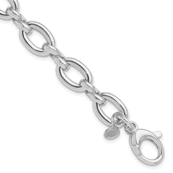 Leslie's Sterling Silver RH-plated Polished Fancy Link w/.25in ext. Bracele
