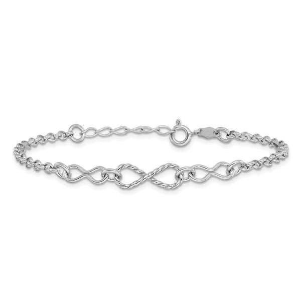 Leslie's Sterling Silver Rhodium-plated Twisted Infinity w/1in ext. Bracele - Image 3