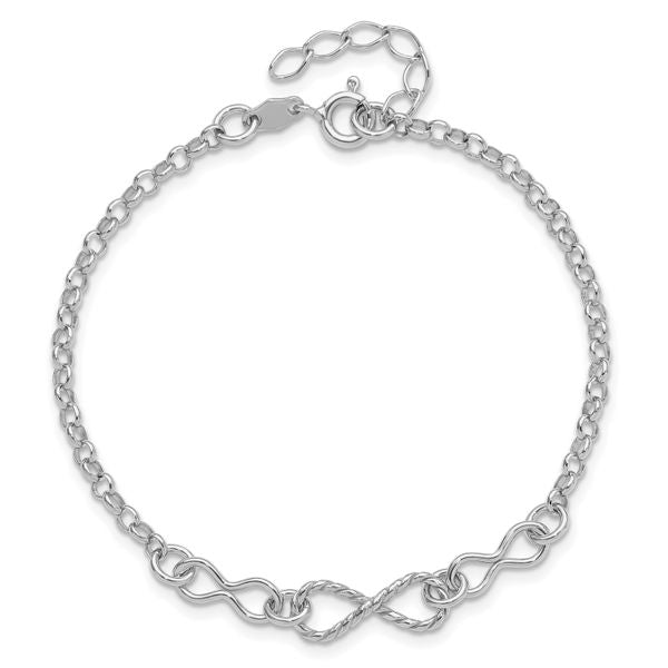 Leslie's Sterling Silver Rhodium-plated Twisted Infinity w/1in ext. Bracele - Image 4