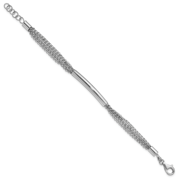 Leslie's Sterling Silver Rhodium-plated Multi-strand Bar w/1in ext. Bracele - Image 2