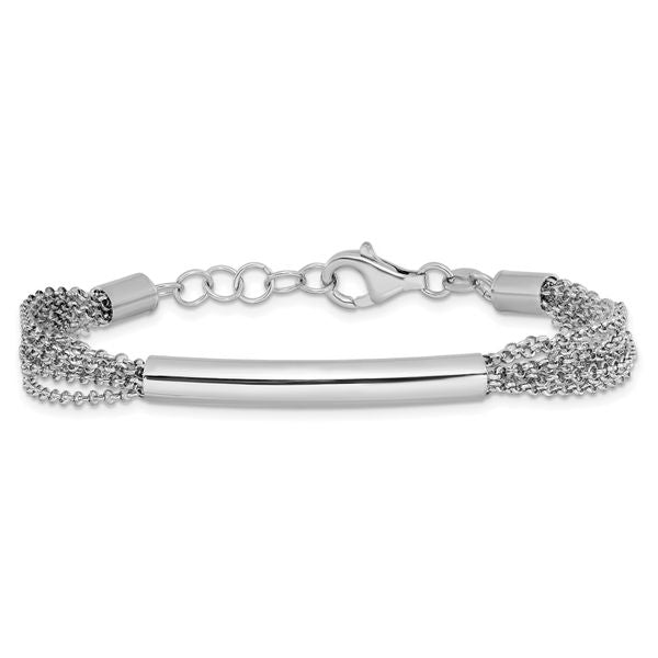 Leslie's Sterling Silver Rhodium-plated Multi-strand Bar w/1in ext. Bracele - Image 3