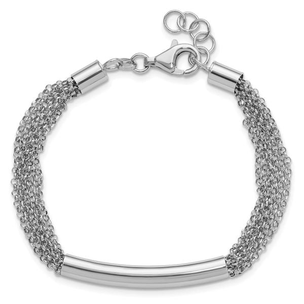 Leslie's Sterling Silver Rhodium-plated Multi-strand Bar w/1in ext. Bracele - Image 4