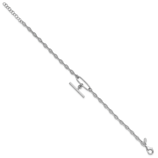 Leslie's Sterling Silver Rhodium-plated Dangle Bar with 1in ext. Bracelet - Image 2