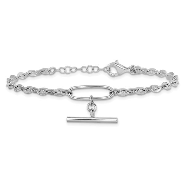 Leslie's Sterling Silver Rhodium-plated Dangle Bar with 1in ext. Bracelet - Image 3