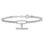 Leslie's Sterling Silver Rhodium-plated Dangle Bar with 1in ext. Bracelet - Image 3