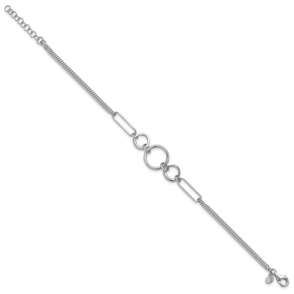 Leslie's Sterling Silver Rhod-plated 2-Strand with 1in ext. Fancy Bracelet - Image 2