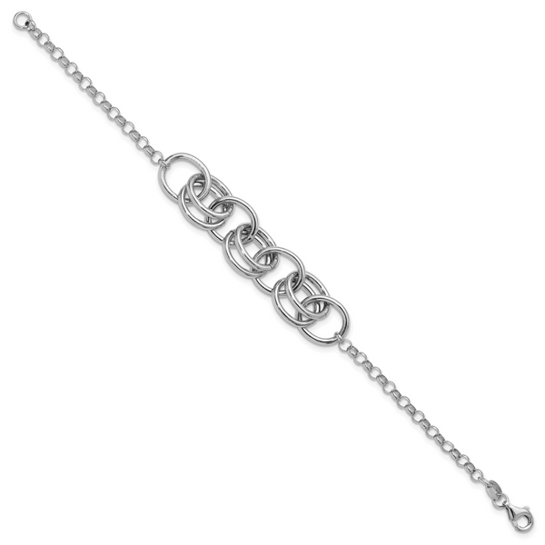 Leslie's Sterling Silver Rhodium-plated Fancy Link Bracelet - Image 2