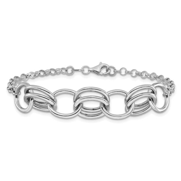 Leslie's Sterling Silver Rhodium-plated Fancy Link Bracelet - Image 3