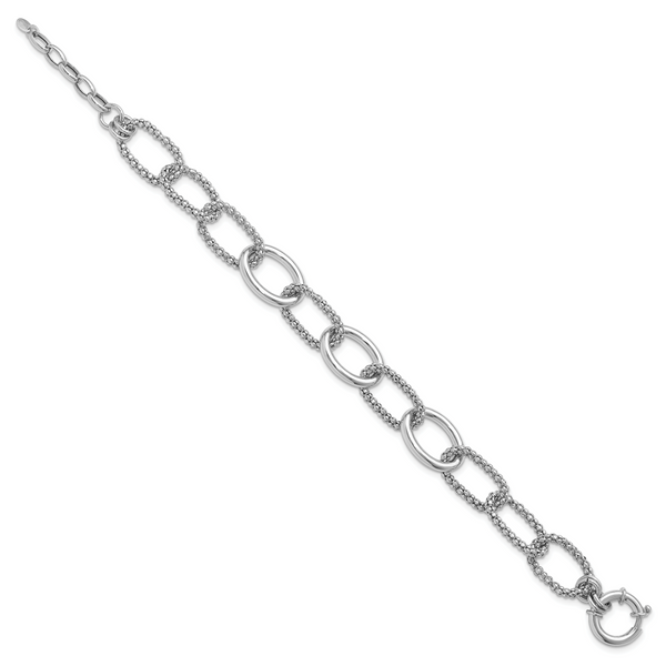 Leslie's Sterling Silver Rhodium-plated Fancy Link with 1.5in ext. Bracelet - Image 2