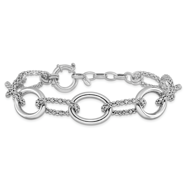 Leslie's Sterling Silver Rhodium-plated Fancy Link with 1.5in ext. Bracelet - Image 3