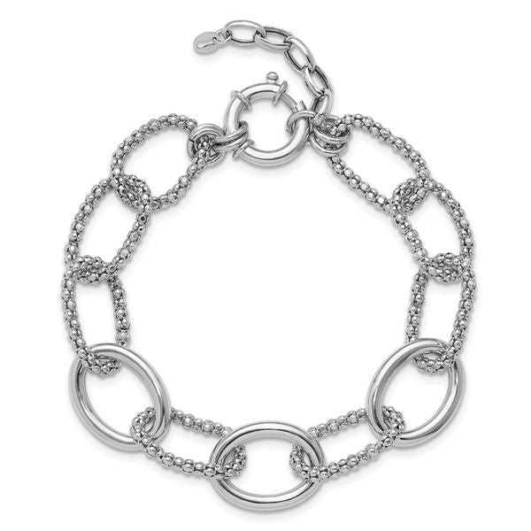 Leslie's Sterling Silver Rhodium-plated Fancy Link with 1.5in ext. Bracelet - Image 4