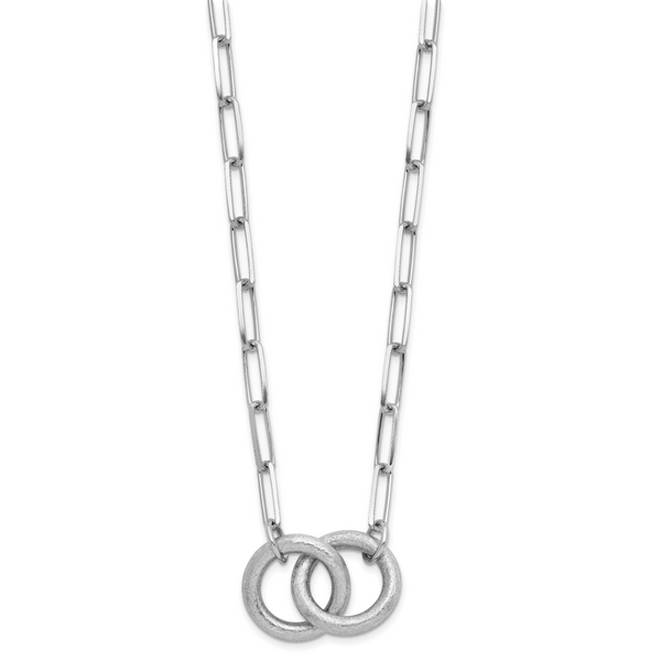 Leslie's Sterling Silver Rhodium-plated Fancy Link w/1.75in ext. Necklace - Image 2