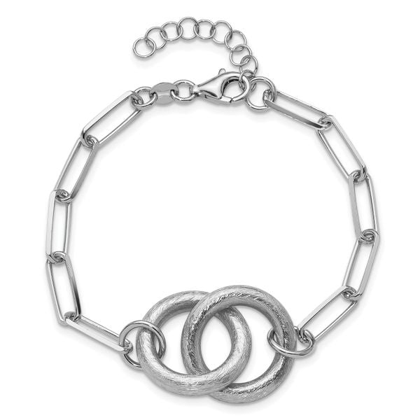 Leslie's Sterling Silver Rhod-plated Fancy Link with 1.25in ext. Bracelet - Image 4