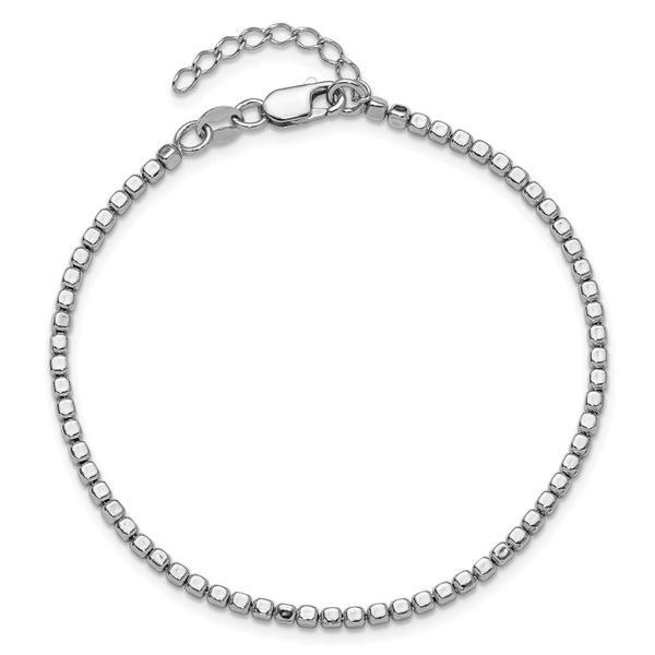 Leslie's Sterling Silver Rhodium-plated Beaded with 1in ext. Bracelet - Image 4
