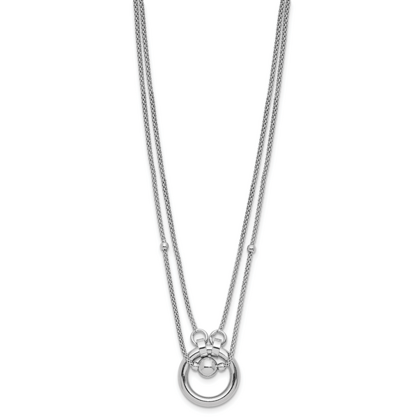 Leslie's Sterling Silver Rh-plat 2-strand Beads/Circle 17in w/2in ext. Neck - Image 2