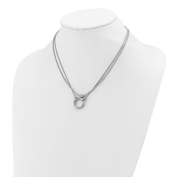 Leslie's Sterling Silver Rh-plat 2-strand Beads/Circle 17in w/2in ext. Neck - Image 3