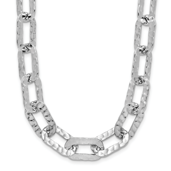 Leslie's Sterling Silver Rh-plat Polish/Hammered Fancy w/2in ext. Necklace